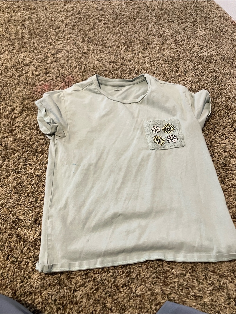 Kids Light Mint Green Tee with Floral Pocket